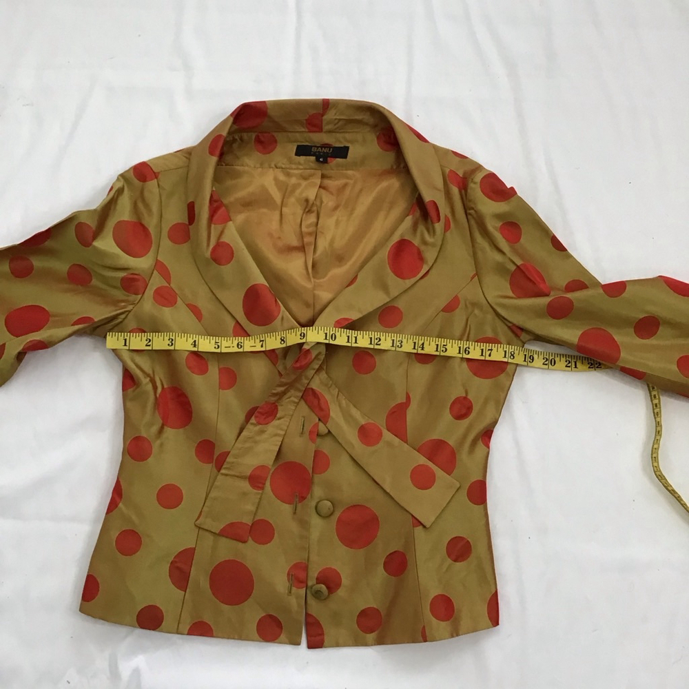BANU PARIS Women Elegant Gold & Red Polka Dot Blouse Size 6 - Picture 7 of 10